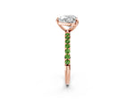 Rose gold Heart Cut Diamond Solitaire Ring with Round Peridot Pavé Band and Prong Setting_2
