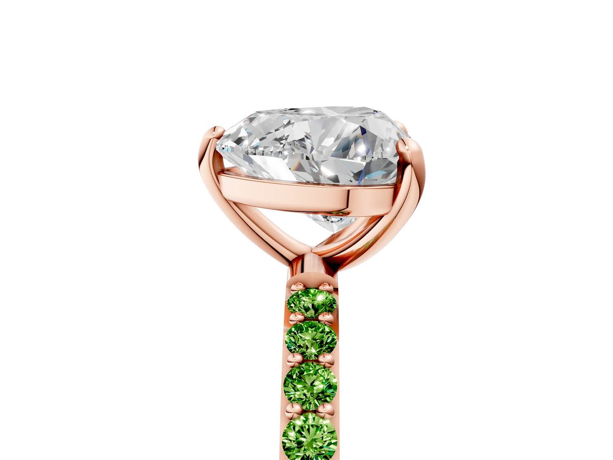 Rose gold Heart Cut Diamond Solitaire Ring with Round Peridot Pavé Band and Prong Setting_5