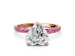 Rose gold Heart Cut Diamond Solitaire Ring with Round Pink Sapphire Pavé Band and Prong Setting