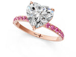 Rose gold Heart Cut Diamond Solitaire Ring with Round Pink Sapphire Pavé Band and Prong Setting_1