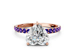Rose gold Heart Cut Diamond Solitaire Ring with Round Tanzanite Pavé Band and Prong Setting