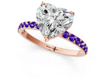 Rose gold Heart Cut Diamond Solitaire Ring with Round Tanzanite Pavé Band and Prong Setting_1