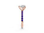 Rose gold Heart Cut Diamond Solitaire Ring with Round Tanzanite Pavé Band and Prong Setting_2