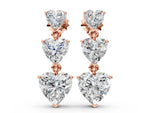 Rose gold Heart Diamond Triple Drop Earrings