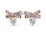 Rose gold Heart Diamond X Stud Earrings with Baguette and Round Accents