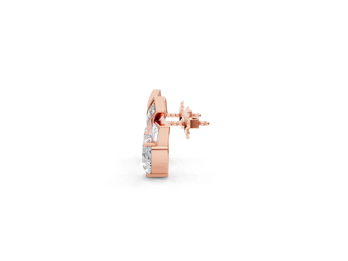Rose gold Heart Diamond X Stud Earrings with Baguette and Round Accents_1