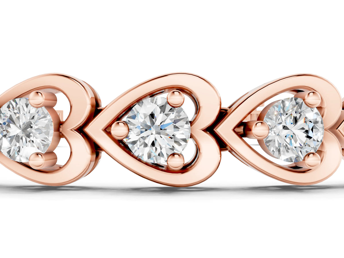 Rose gold Heart Link Diamond Tennis Bracelet with Round Cut Stones and Bezel Setting_1