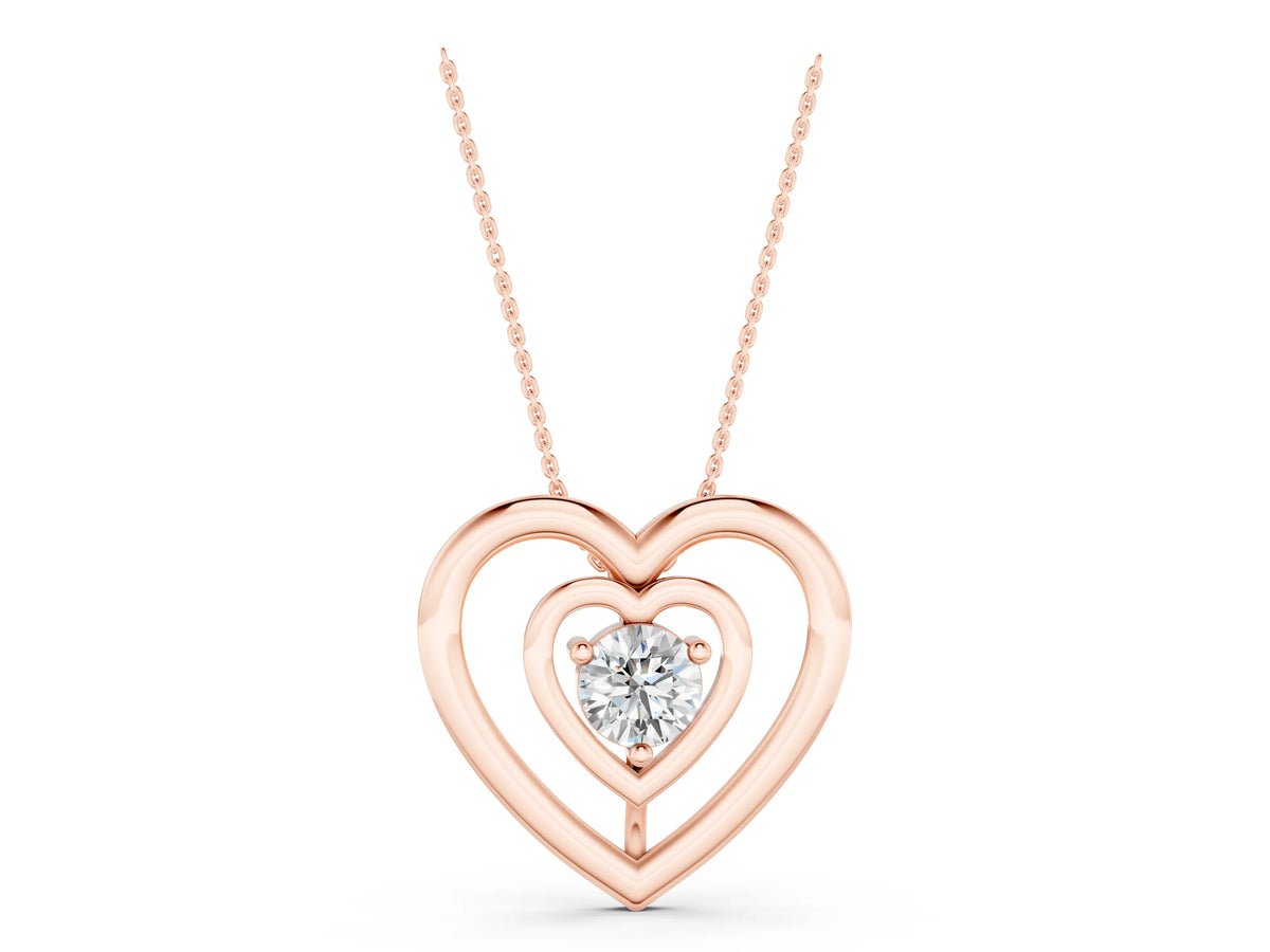 Rose gold Heart Prong Round Diamond Pendant_1