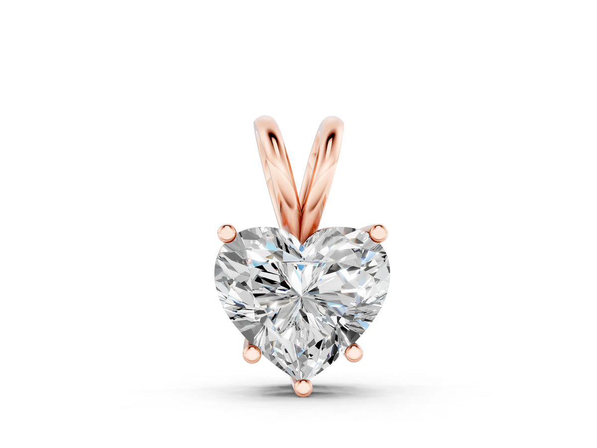 Rose gold Heart-Shaped Diamond Solitaire Pendant with Four-Prong Setting