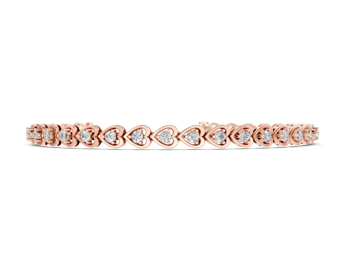Rose gold Heart-Shaped Diamond Tennis Bracelet with Channel Setting and Four-Prong Setting
