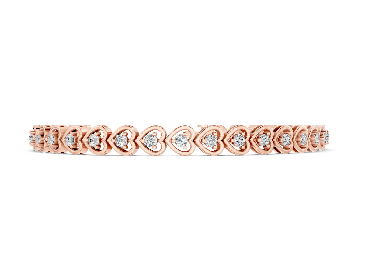 Rose gold Heart-Shaped Diamond Tennis Bracelet with Channel Setting and Prong Set Stones