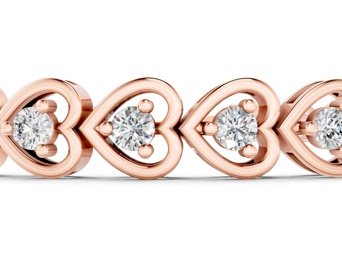 Rose gold Heart-Shaped Diamond Tennis Bracelet with Channel Setting and Prong Set Stones_1
