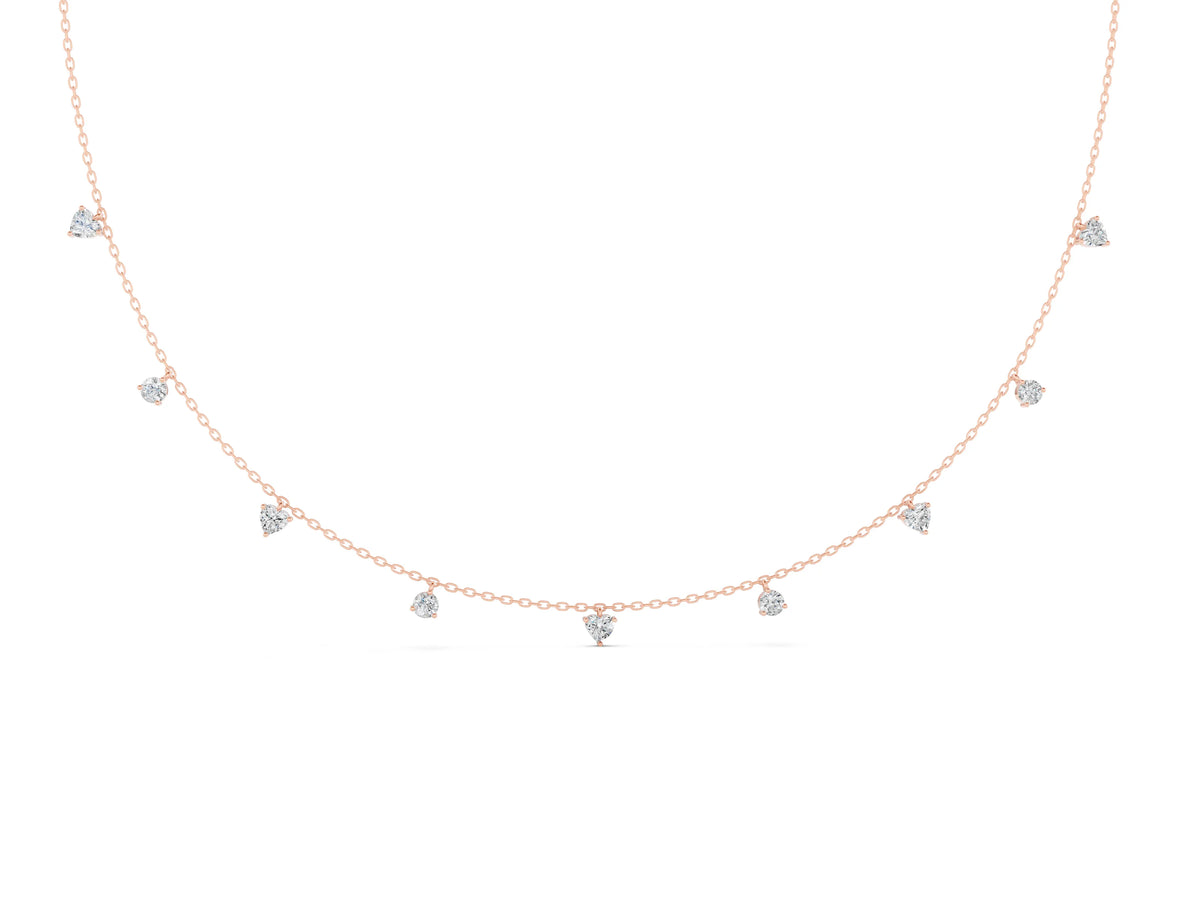 Rose gold Heart and Round Diamond Station Necklace