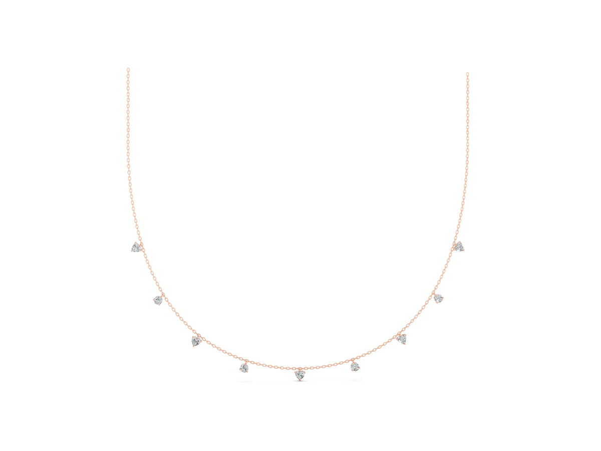 Rose gold Heart and Round Diamond Station Necklace_1