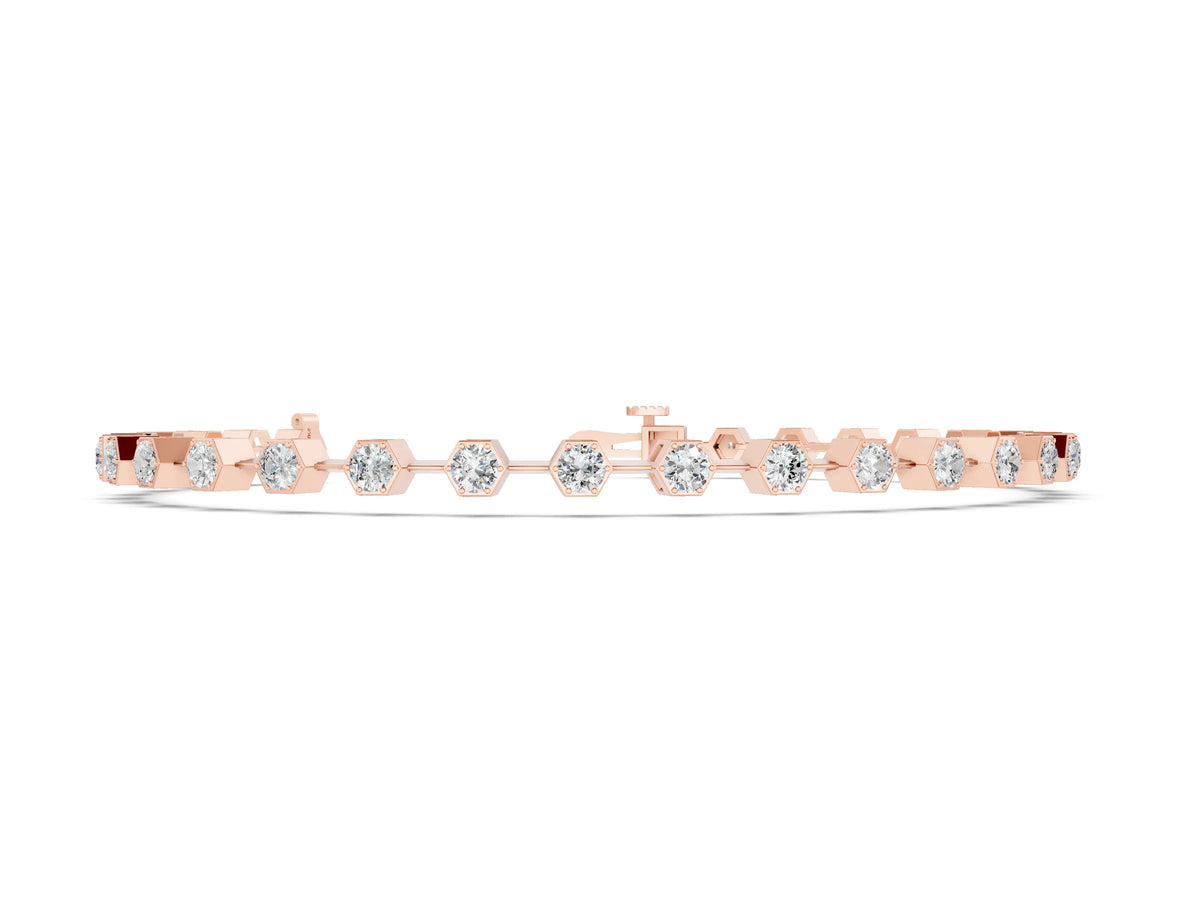 Rose gold Hexagon Bezel Round Diamond Tennis Bracelet