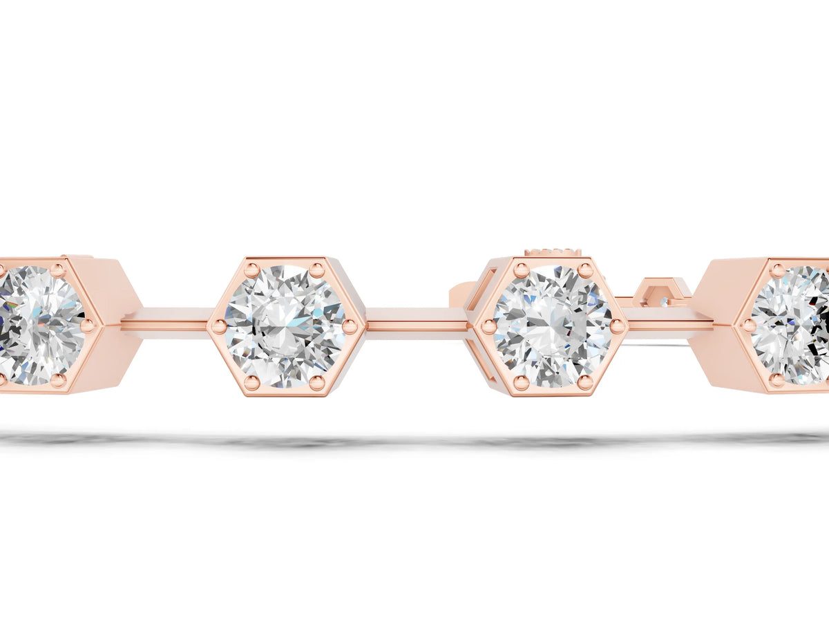 Rose gold Hexagon Bezel Round Diamond Tennis Bracelet_1