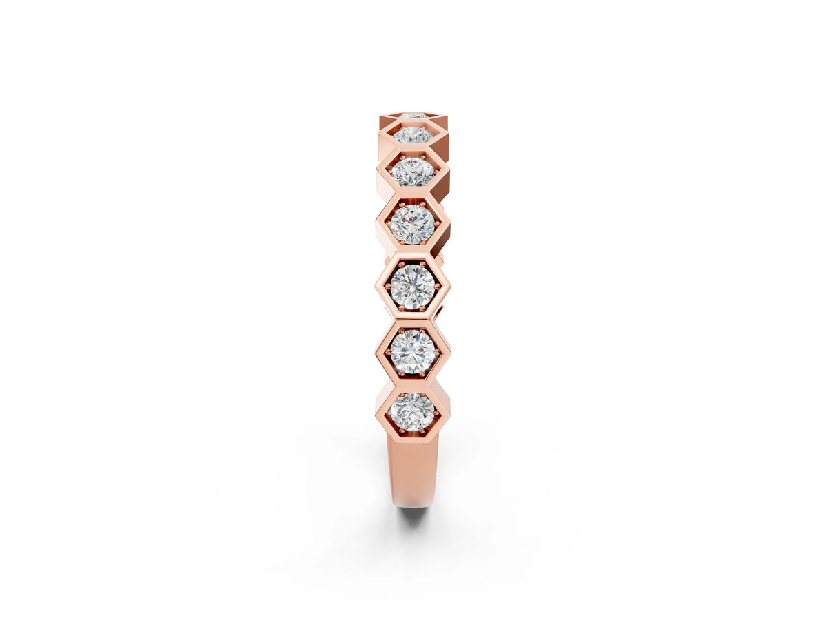 Rose gold Hexagon Pave Diamond Eternity Band with Bezel Setting_2