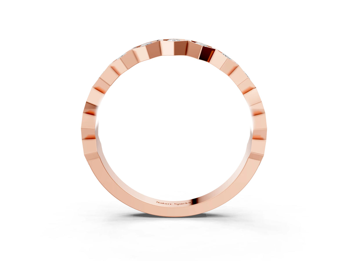 Rose gold Hexagon Pave Diamond Eternity Band with Bezel Setting_3