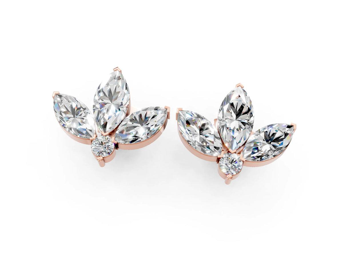 Rose gold Marquise Cluster Stud Earrings with Round Prong Setting_1