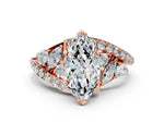 Rose gold Marquise Cut Diamond Halo Ring with Marquise and Pavé Band in Prong Setting