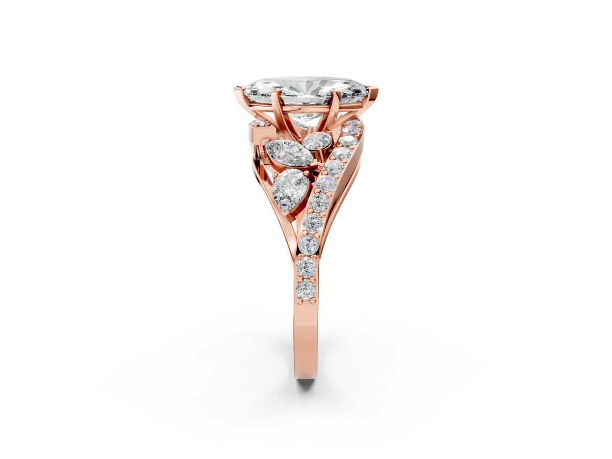 Rose gold Marquise Cut Diamond Halo Ring with Marquise and Pavé Band in Prong Setting_2
