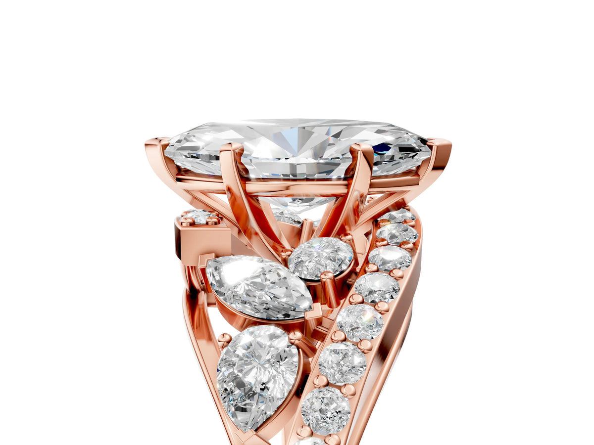Rose gold Marquise Cut Diamond Halo Ring with Marquise and Pavé Band in Prong Setting_5
