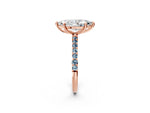 Rose gold Marquise Cut Diamond Solitaire Ring with Round Aquamarine Pavé Band and Prong Setting_2