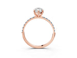 Rose gold Marquise Cut Diamond Solitaire Ring with Round Aquamarine Pavé Band and Prong Setting_3