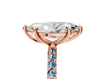 Rose gold Marquise Cut Diamond Solitaire Ring with Round Aquamarine Pavé Band and Prong Setting_5