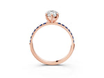Rose gold Marquise Cut Diamond Solitaire Ring with Round Blue Sapphire Pavé Band and Prong Setting_3