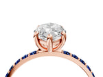 Rose gold Marquise Cut Diamond Solitaire Ring with Round Blue Sapphire Pavé Band and Prong Setting_4