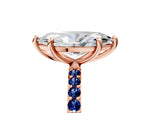 Rose gold Marquise Cut Diamond Solitaire Ring with Round Blue Sapphire Pavé Band and Prong Setting_5