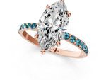 Rose gold Marquise Cut Diamond Solitaire Ring with Round Blue Topaz Pavé Band and Prong Setting_1
