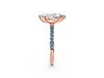 Rose gold Marquise Cut Diamond Solitaire Ring with Round Blue Topaz Pavé Band and Prong Setting_2