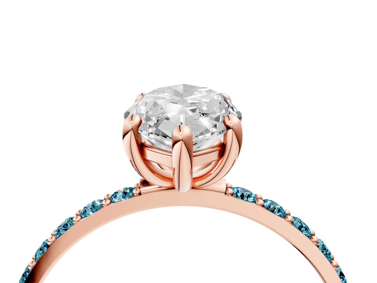Rose gold Marquise Cut Diamond Solitaire Ring with Round Blue Topaz Pavé Band and Prong Setting_4