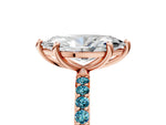 Rose gold Marquise Cut Diamond Solitaire Ring with Round Blue Topaz Pavé Band and Prong Setting_5