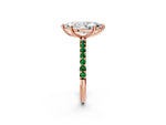 Rose gold Marquise Cut Diamond Solitaire Ring with Round Emerald Pavé Band and Prong Setting_2