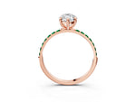 Rose gold Marquise Cut Diamond Solitaire Ring with Round Emerald Pavé Band and Prong Setting_3