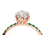Rose gold Marquise Cut Diamond Solitaire Ring with Round Emerald Pavé Band and Prong Setting_4