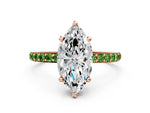 Rose gold Marquise Cut Diamond Solitaire Ring with Round Peridot Pavé Band and Prong Setting