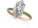 Rose gold Marquise Cut Diamond Solitaire Ring with Round Peridot Pavé Band and Prong Setting_1