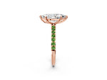 Rose gold Marquise Cut Diamond Solitaire Ring with Round Peridot Pavé Band and Prong Setting_2