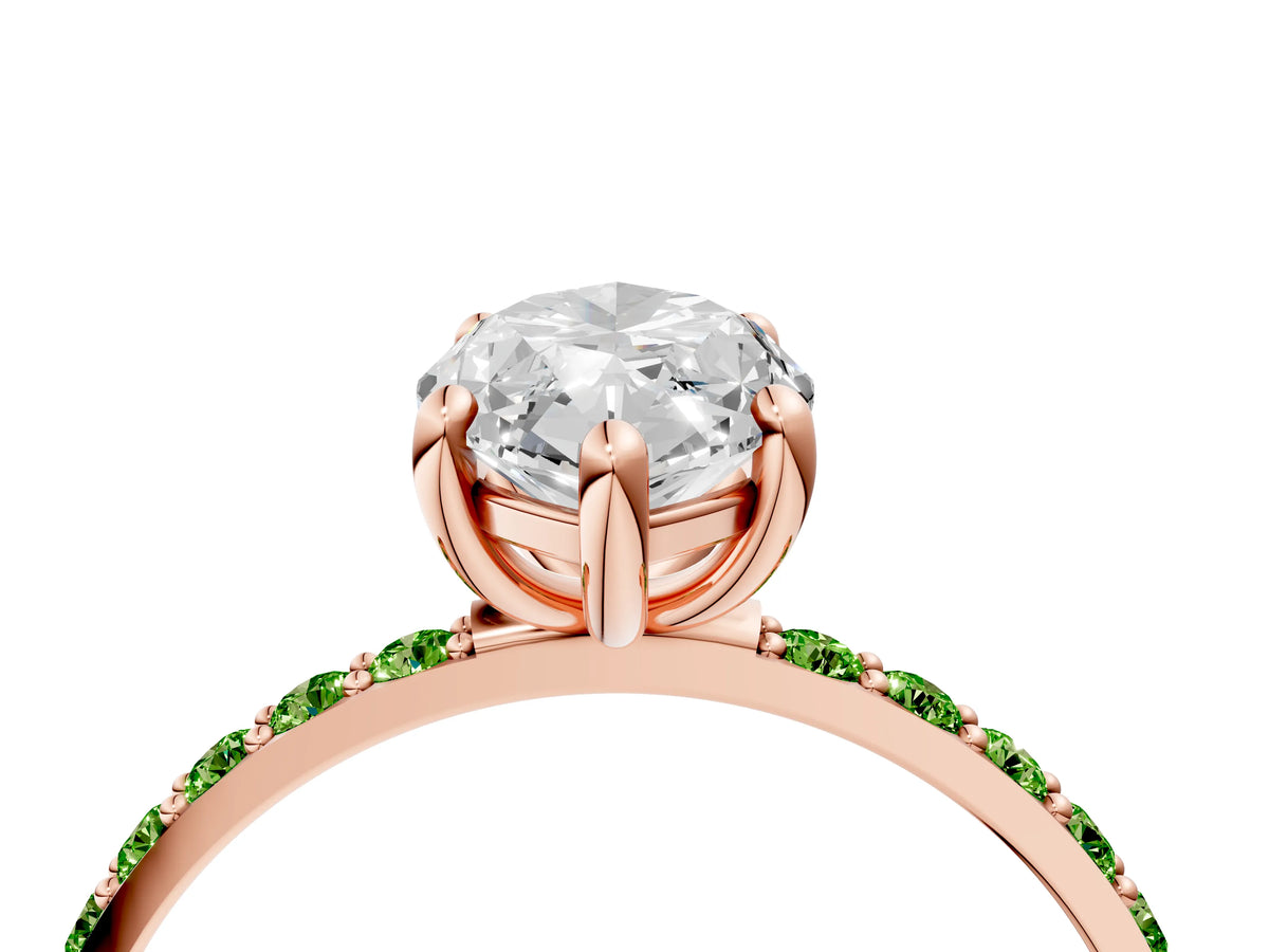Rose gold Marquise Cut Diamond Solitaire Ring with Round Peridot Pavé Band and Prong Setting_4