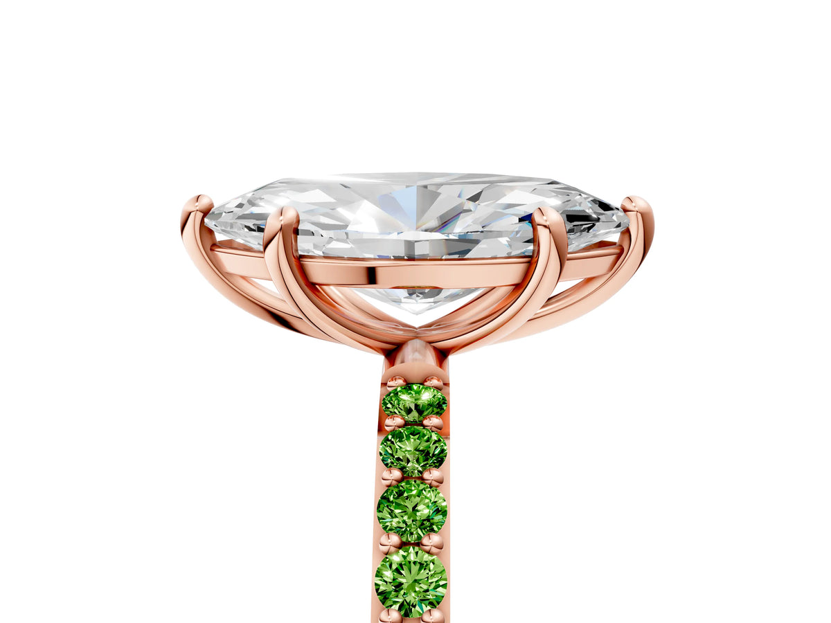 Rose gold Marquise Cut Diamond Solitaire Ring with Round Peridot Pavé Band and Prong Setting_5