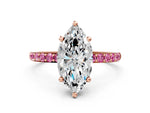 Rose gold Marquise Cut Diamond Solitaire Ring with Round Pink Sapphire Pavé Band and Prong Setting