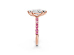Rose gold Marquise Cut Diamond Solitaire Ring with Round Pink Sapphire Pavé Band and Prong Setting_2