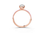 Rose gold Marquise Cut Diamond Solitaire Ring with Round Pink Sapphire Pavé Band and Prong Setting_3