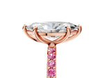 Rose gold Marquise Cut Diamond Solitaire Ring with Round Pink Sapphire Pavé Band and Prong Setting_5