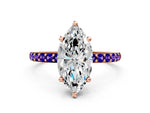 Rose gold Marquise Cut Diamond Solitaire Ring with Round Tanzanite Pavé Band and Prong Setting
