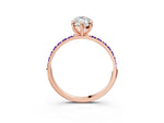 Rose gold Marquise Cut Diamond Solitaire Ring with Round Tanzanite Pavé Band and Prong Setting_3